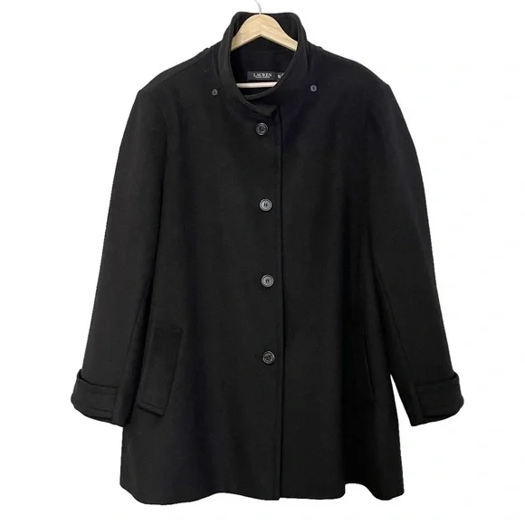 Lauren Ralph Lauren Womens Wool Blend Mock Neck Black Winter Coat Size XXL - Picture 1 of 14